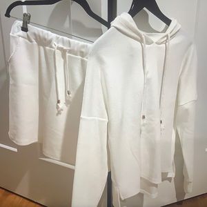 Adorable Crisp White Hoodie & Skirt Set!